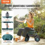 VEVOR Garden Cart Rolling Workseat with Wheels, Gardening Stool for Planting, 360 Degree Swivel Seat, Wagon Scooter with Steering Handle & Utility Tool Tray, Use for Patio, Yard, and Outdoors, Green - Image 3