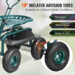 VEVOR Garden Cart Rolling Workseat with Wheels, Gardening Stool for Planting, 360 Degree Swivel Seat, Wagon Scooter with Steering Handle & Utility Tool Tray, Use for Patio, Yard, and Outdoors, Green - Image 5