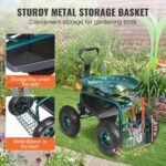 VEVOR Garden Cart Rolling Workseat with Wheels, Gardening Stool for Planting, 360 Degree Swivel Seat, Wagon Scooter with Steering Handle & Utility Tool Tray, Use for Patio, Yard, and Outdoors, Green - Image 6