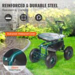 VEVOR Garden Cart Rolling Workseat with Wheels, Gardening Stool for Planting, 360 Degree Swivel Seat, Wagon Scooter with Steering Handle & Utility Tool Tray, Use for Patio, Yard, and Outdoors, Green - Image 7