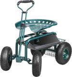 VEVOR Garden Cart Rolling Workseat with Wheels, Gardening Stool for Planting, 360 Degree Swivel Seat, Wagon Scooter with Steering Handle & Utility Tool Tray, Use for Patio, Yard, and Outdoors, Green - Image 10