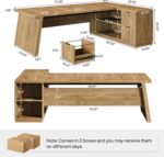 Tribesigns 78" L Shaped Desk with Drawers, Large Executive Office Desk with File Cabinet and Shelves, Modern Corner Computer Table Business Furniture for Home Office, Brown - Image 3