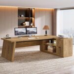 Tribesigns 78" L Shaped Desk with Drawers, Large Executive Office Desk with File Cabinet and Shelves, Modern Corner Computer Table Business Furniture for Home Office, Brown - Image 4