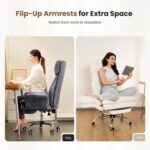 Big and Tall Office Chair, Flip Armrests for Pets & Cross Legged Sitting, Executive Ergonomic Computer Gaming Chair with Foot Rest, Teddy Fleece Wide Seat Reclining Desk Chair, White Vanity Chair - Image 3