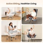 Big and Tall Office Chair, Flip Armrests for Pets & Cross Legged Sitting, Executive Ergonomic Computer Gaming Chair with Foot Rest, Teddy Fleece Wide Seat Reclining Desk Chair, White Vanity Chair - Image 5