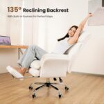 Big and Tall Office Chair, Flip Armrests for Pets & Cross Legged Sitting, Executive Ergonomic Computer Gaming Chair with Foot Rest, Teddy Fleece Wide Seat Reclining Desk Chair, White Vanity Chair - Image 7
