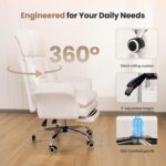 Big and Tall Office Chair, Flip Armrests for Pets & Cross Legged Sitting, Executive Ergonomic Computer Gaming Chair with Foot Rest, Teddy Fleece Wide Seat Reclining Desk Chair, White Vanity Chair - Image 8