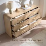 3-Piece Modern Bedroom Furniture Set, 6-Drawer& 2-Drawer Nightstands Set of 2, Unique Curved Design Wooden Dresser and Nightstand Sets for Bedroom, Living Room, Hallway, Oak - Image 5