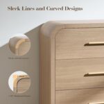 3-Piece Modern Bedroom Furniture Set, 6-Drawer& 2-Drawer Nightstands Set of 2, Unique Curved Design Wooden Dresser and Nightstand Sets for Bedroom, Living Room, Hallway, Oak - Image 9