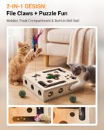 Cat Toys for Indoor Cats - Cat Nail File Box with Interactive Cat Toys, 2026 Upgraded Cat Puzzle Feeder Scratch Puzzle Toy for Indoor Cats, Natural Claw Care (Natural Wood) - Image 4