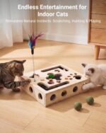 Cat Toys for Indoor Cats - Cat Nail File Box with Interactive Cat Toys, 2026 Upgraded Cat Puzzle Feeder Scratch Puzzle Toy for Indoor Cats, Natural Claw Care (Natural Wood) - Image 8
