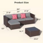 Aiho 5 Pieces Patio Furniture Set All-Weather Outdoor Wicker Sectional Patio Furniture with Cushion and Glass Table (Grey) - Image 3