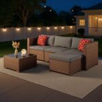 Aiho 5 Pieces Patio Furniture Set All-Weather Outdoor Wicker Sectional Patio Furniture with Cushion and Glass Table (Grey) - Image 4