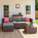 Aiho 5 Pieces Patio Furniture Set All-Weather Outdoor Wicker Sectional Patio Furniture with Cushion and Glass Table (Grey) - Image 5