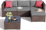 Aiho 5 Pieces Patio Furniture Set All-Weather Outdoor Wicker Sectional Patio Furniture with Cushion and Glass Table (Grey) - Image 6