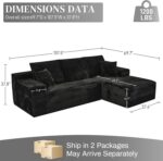 108" Boneless Couches for Living Room, L Shaped Comfy Cloud Modular Sectional Memory Foam Deep Seat Boneless Couch, No Assembly Required Boneless Sofa for Living Room with Right Facing Chaise, Black - Image 3