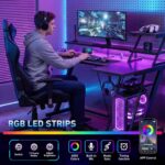 Korfile 40 Inch Gaming Desk with LED Lights & Power Outlet, L Shaped Computer Gaming Table with Storage Shelves, Reversible Corner Desk with Monitor Stand for Home Office, Carbon Fiber Black - Image 6