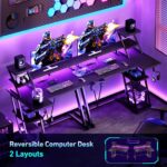 Korfile 40 Inch Gaming Desk with LED Lights & Power Outlet, L Shaped Computer Gaming Table with Storage Shelves, Reversible Corner Desk with Monitor Stand for Home Office, Carbon Fiber Black - Image 8
