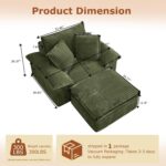 48" Boneless Single Sofa with Removable Ottoman,Oversized Upholstered Sofa Bed with Pillows,Plush Faux Fur Lounge Reading Chair with Armrests,Cloud Couches for Living Room,No Assembly (Green) - Image 3