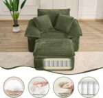 48" Boneless Single Sofa with Removable Ottoman,Oversized Upholstered Sofa Bed with Pillows,Plush Faux Fur Lounge Reading Chair with Armrests,Cloud Couches for Living Room,No Assembly (Green) - Image 6
