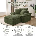 48" Boneless Single Sofa with Removable Ottoman,Oversized Upholstered Sofa Bed with Pillows,Plush Faux Fur Lounge Reading Chair with Armrests,Cloud Couches for Living Room,No Assembly (Green) - Image 7