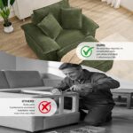 48" Boneless Single Sofa with Removable Ottoman,Oversized Upholstered Sofa Bed with Pillows,Plush Faux Fur Lounge Reading Chair with Armrests,Cloud Couches for Living Room,No Assembly (Green) - Image 8