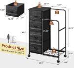 Romorgniz 3-in-1 Dresser with Hanging Rack, 4 Fabric Drawers with Double Clothes Rack & Wheels, Tall Closet Organizer Dresser for Bedroom, Entryway, Black, 15.8" D x 29.9" W x 47.3" H - Image 3
