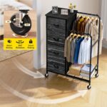 Romorgniz 3-in-1 Dresser with Hanging Rack, 4 Fabric Drawers with Double Clothes Rack & Wheels, Tall Closet Organizer Dresser for Bedroom, Entryway, Black, 15.8" D x 29.9" W x 47.3" H - Image 5