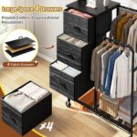 Romorgniz 3-in-1 Dresser with Hanging Rack, 4 Fabric Drawers with Double Clothes Rack & Wheels, Tall Closet Organizer Dresser for Bedroom, Entryway, Black, 15.8" D x 29.9" W x 47.3" H - Image 8