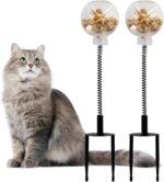 2 Pack Cat Toys for Outdoor, Plastic Treat Ball with Spring and Metal Stake, Cat Treat Dispenser, Toy for Cats to Keep Them Busy, Kitten Toys - Image 2