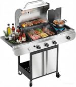 3-Burner Propane Gas Grill with Side Burner, 34,000 BTU Stainless Steel BBQ Grill – Heavy-Duty Porcelain-Enameled Grates for Patio and Outdoor Cooking - Image 2