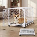 30 Inch Collapsible Dog Crate with Diamond Mesh, No-Tool Assembly Foldable Dog Kennel with 4 Lockable Wheels,Removable Tray,Portable Dog Cage for Medium/Large Dogs, Space-Saving, Indoor Outdoor Use - Image 2
