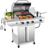 34,000 BTU 3-Burner Propane Gas Grill with Side Burner, All Stainless Steel BBQ Grill, Cast Iron Grates & Portable Cart with Wheels，Outdoor Barbecue Grill for Backyard, Patio, Camping (G31 PRO) - Image 2