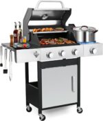 39000 BTU Output Propane Gas Grill with Side Burner and 3 Main Burners - Double-layer Stainless Steel Lid, Cast Iron Grids, Easy-Clean Grease Management & Even Heat Distribution for Perfect BBQs - Image 2