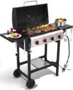 4 Burner Propane Gas Grill, Portable BBQ Grill with Cast Iron Grate & Griddle Pan, Folding Side Table for Camping Backyard, 40000 BTU Easy-Clean Outdoor Cooking - Image 2