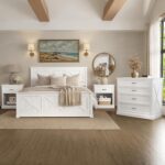 4 Piece Bedroom Set, Farmhouse Queen Size Bedroom Furniture Sets with Storage Nightstands and 1 Dresser, Bedroom Furniture Sets with Wooden Platform Bed Frame for Bedroom, White - Image 2