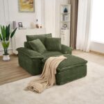 48" Boneless Single Sofa with Removable Ottoman,Oversized Upholstered Sofa Bed with Pillows,Plush Faux Fur Lounge Reading Chair with Armrests,Cloud Couches for Living Room,No Assembly (Green) - Image 2