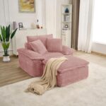 48" Boneless Single Sofa with Removable Ottoman,Oversized Upholstered Sofa Bed with Pillows,Plush Faux Fur Lounge Reading Chairs with Armrests,Cloud Couches for Living Room,No Assembly (Pink) - Image 2