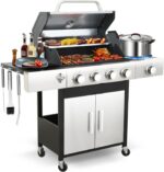 49000 BTU Output Propane Gas Grill with Side Burner and 4 Main Burners - Double-layer Stainless Steel Lid, Cast Iron Grids and Plate, Easy-Clean Grease Management for Perfect BBQs - Image 2