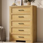 5 Drawers Dresser for Bedroom, 45" Tall Modern Chest of Drawers with Metal Handle, Wood Closet Clothes Storage Organizer for Living Room, Hallway, Entryway - Image 2