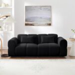 80" Modern Sofa Couch, Comfy Deep Seat Lambswool Cloud Sofa, Upholstered 3-Seater Boucle Couch, Oversized Loveseat for Living Room, Bedroom, Office, Apartment(Black) - Image 2