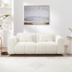 80" Modern Sofa Couch, Comfy Deep Seat Teddy Cloud Sofa, Upholstered 3-Seater Boucle Couch, Oversized Loveseat for Living Room, Bedroom, Office, Apartment(White) - Image 2