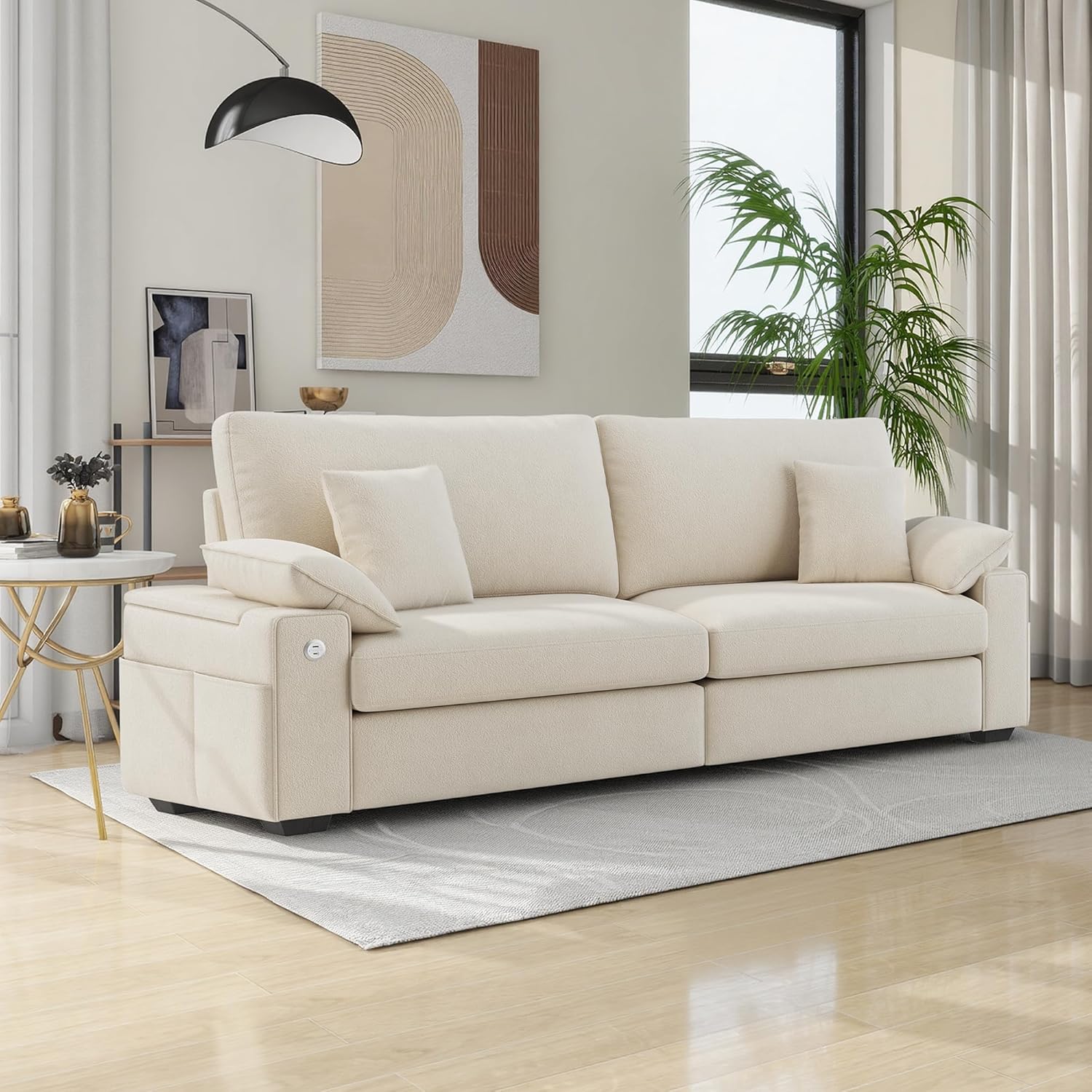 88.58" Modern Loveseat Couches for Living Room, Comfy Sofa with Deep Seat Couch, USB/Type-C Port, Side Storage, Removable Cover, Couches for Living Room Apartment, Beige - Image 2