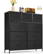 9-Drawer Dresser for Bedroom, Anti-Tip Tall Storage Organizer Chest of Drawers with Wooden Top and Metal Frame Fabric Bins for Closet, Living Room, Hallway, Entryway, Black - Image 2