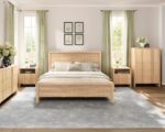 AMERLIFE 4-Piece Modern Fluted Bedroom Furniture Set, Including Wood Queen Size Bed Frame with Headboard & Footboard, 5 Drawer Tall Dresser, Storage Night Stand Set of 2, Natural Oak - Image 2