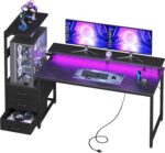 AODK 59 Inch Gaming Desk with LED Light- Reversible Computer Desk with Storage Shelves & Monitor Stand, Modern Gamer Desk Table with Fabric Drawers, Black - Image 2