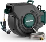 AYURA Retractable Garden Hose Reel 100 ft x 1/2 inch with Pro Metal Shaft, Heavy Duty Automatic Garden Hose Reels with Kink-Free Rewind and Lock at Any Length, Wall Mount Water Hose Reel for Outside - Image 2