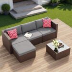 Aiho 5 Pieces Patio Furniture Set All-Weather Outdoor Wicker Sectional Patio Furniture with Cushion and Glass Table (Grey) - Image 2