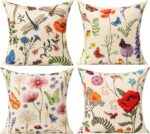 All Smiles Outdoor Patio Throw Pillow Covers 18x18 Set of 4 Spring Summer Garden Flowers Farmhouse Décor Outside Furniture Bench Chair Decorative Cushion Cases for Swing Deep Seat Bed Couch Sofa - Image 2