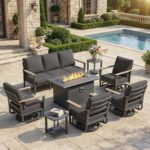 Aluminum Outdoor Patio Furniture Set, 8-Piece Sectional Sofa with 5.1" Thick Cushions, 4 Swivel Rocking Chairs, 55,000 BTU Propane Fire Pit Table, Outdoor Couch for Backyard, Deck, Black - Image 2